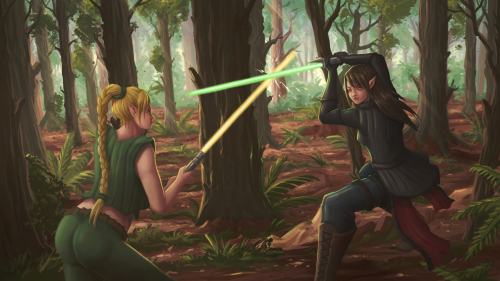 Alara and Shadow Nighthunter fighting after their parents' death. Portrayed by Q-Arts on Deviantart.