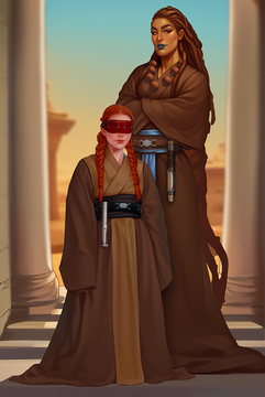 Padawan Larun Pamril and Master V'yr Vorsa in the Jedi Praxeum, 42 ABY