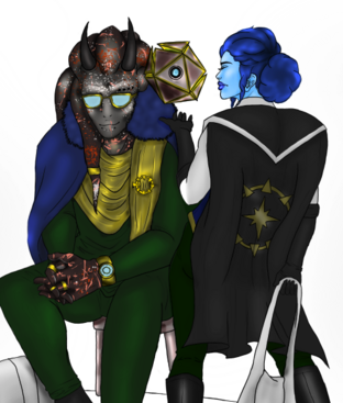 Envoy Corps Droid, Threads, Pin and Broach / Golden Envoy Cowl and Glasses Foxen Erinos and Sivall Zoria